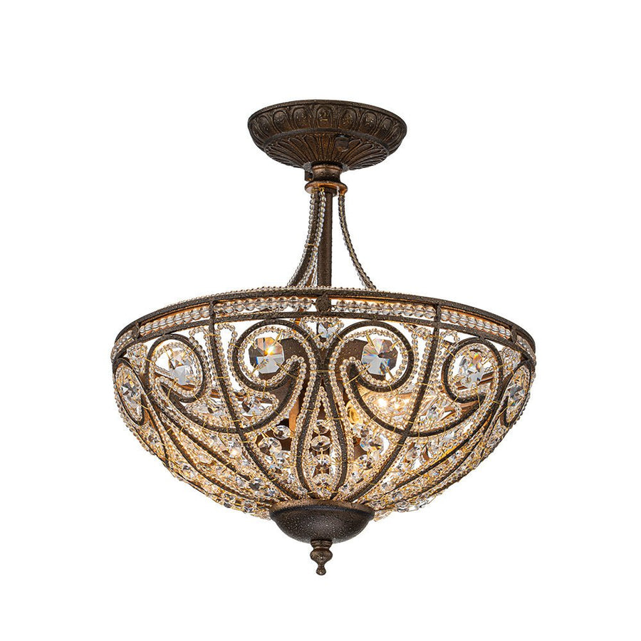 Farmhouze Light-Vintage Bronze Crystal Bowl Semi Flush Ceiling Light-Ceiling Light-Bronze-