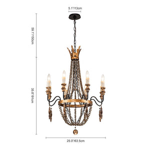 Farmhouze Light-Vintage Candle Wood Beaded Empire Chandelier-Chandelier--