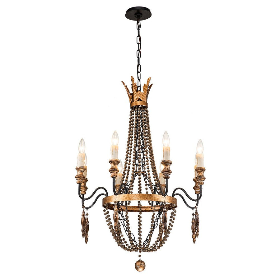 Farmhouze Light-Vintage Candle Wood Beaded Empire Chandelier-Chandelier--