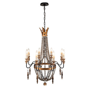 Farmhouze Light-Vintage Candle Wood Beaded Empire Chandelier-Chandelier--
