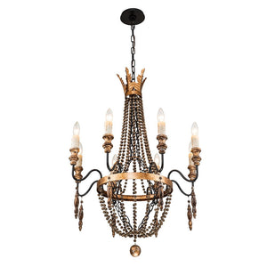 Farmhouze Light-Vintage Candle Wood Beaded Empire Chandelier-Chandelier--