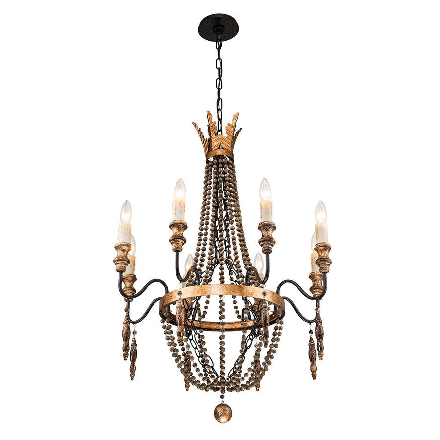 Farmhouze Light-Vintage Candle Wood Beaded Empire Chandelier-Chandelier--