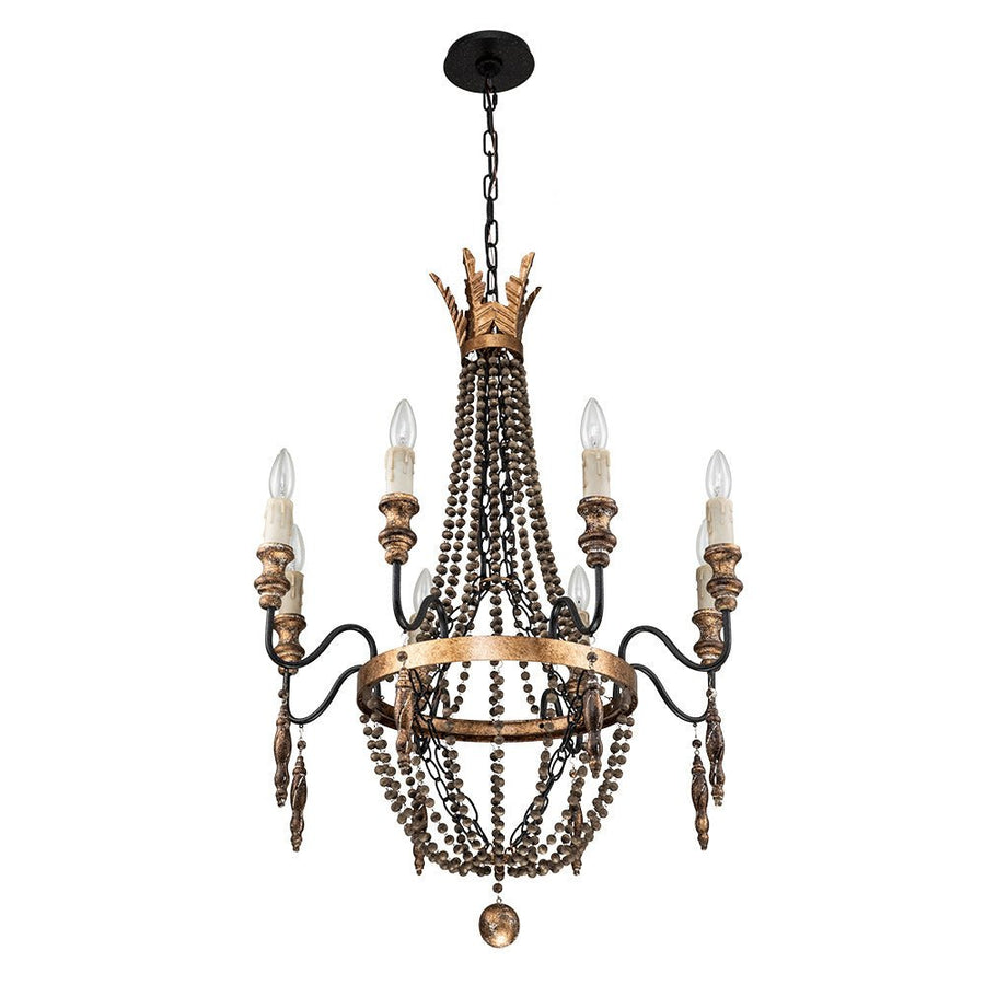 Farmhouze Light-Vintage Candle Wood Beaded Empire Chandelier-Chandelier--