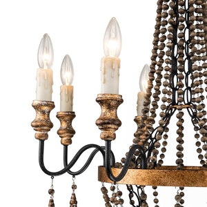Farmhouze Light-Vintage Candle Wood Beaded Empire Chandelier-Chandelier--