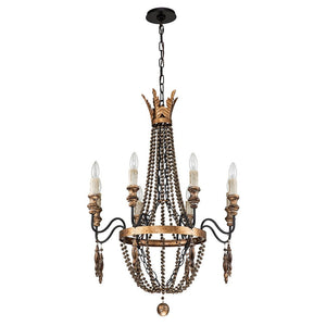 Farmhouze Light-Vintage Candle Wood Beaded Empire Chandelier-Chandelier--