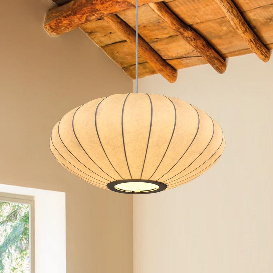 Farmhouze Light-White Fabric Lantern Pendant Light-Pendant-Saucer-