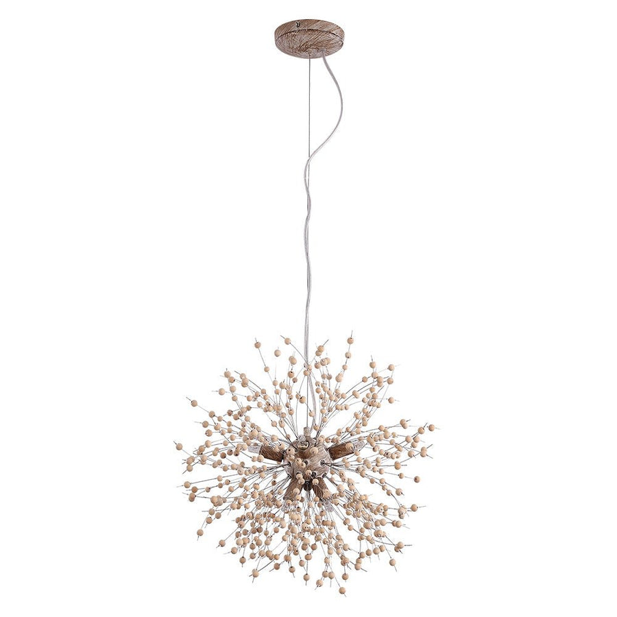 Farmhouze Light-Wood Beaded Dandelion Pendant Light-Chandelier-9-light-