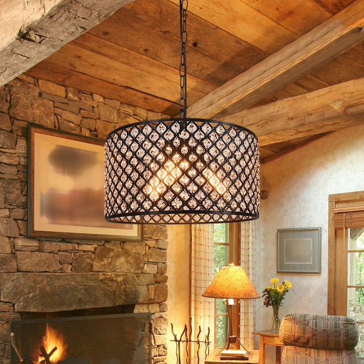 Farmhouze Lighting-Farmhouse 3-Light Crystal Drum Pendant Light-Pendant-Default Title-