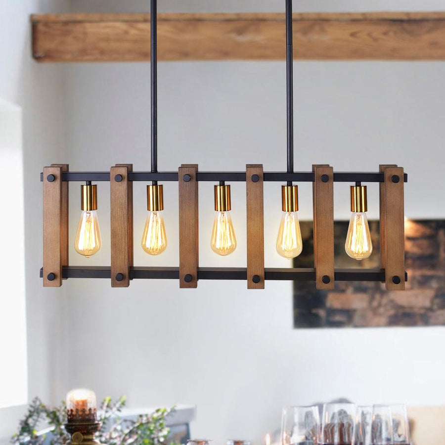 Farmhouze Lighting-Farmhouse Industrial Linear Wood Pendant Light-Chandelier-Default Title-