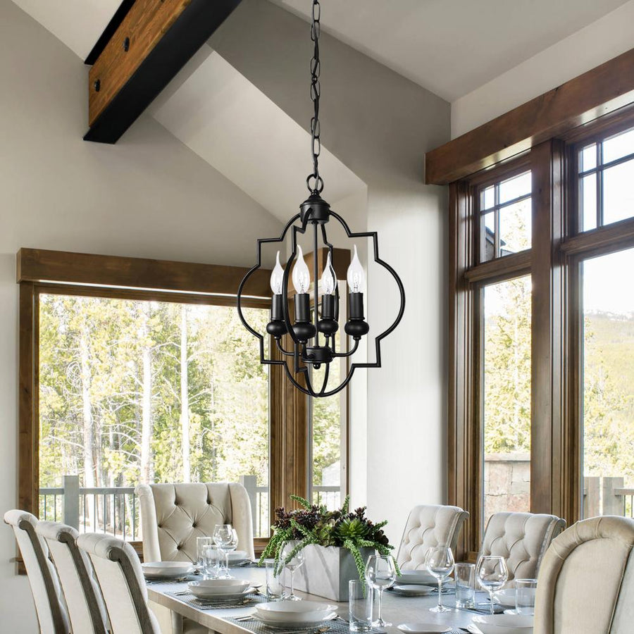 Farmhouze Lighting-Farmhouse Rustic 4-Light Lantern Pendant Lighting-Chandelier-Black-