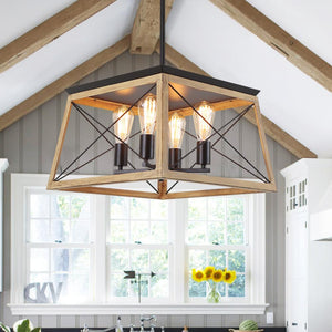 Farmhouze Lighting-Farmhouse Trapezoid Hanging 4 Light Chandelier-Chandelier-Brown-