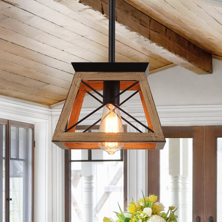 Farmhouze Lighting-Farmhouse Wood Lantern Single Pendant Light-Pendant-Brown-