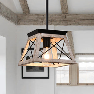 Farmhouze Lighting-Farmhouse Wood Lantern Single Pendant Light-Pendant-Brown-