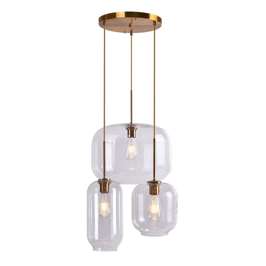 Farmhouze Lighting-Mid Century Geometric Glass Jar Pendant-Pendant-3 Lt-Round Canopy-