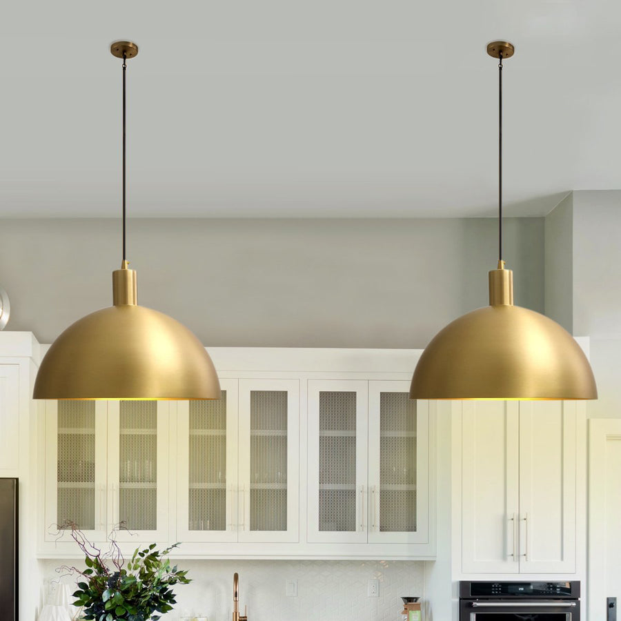 Mid-Century Single Light Brass Dome Pendant