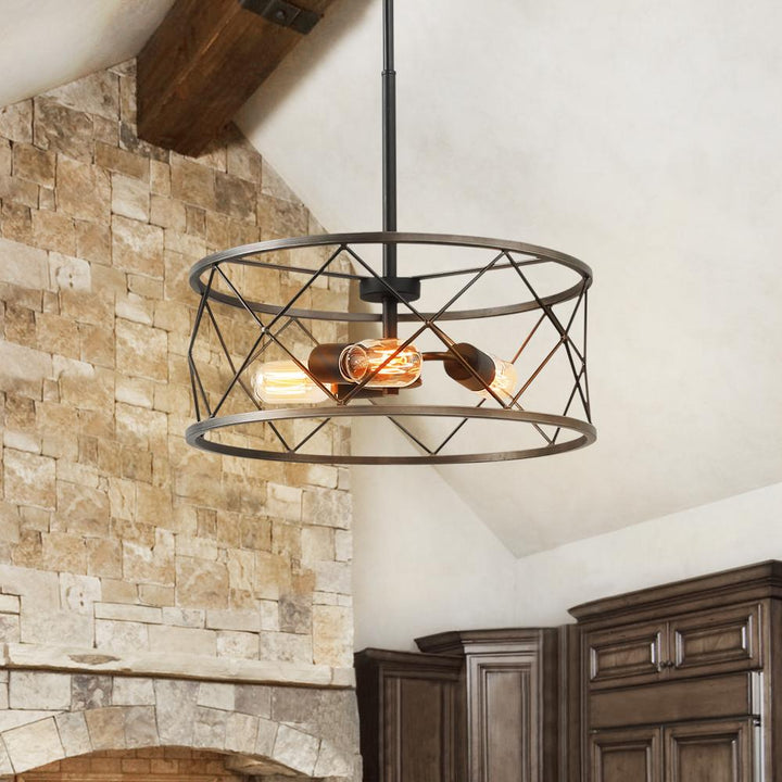 Farmhouze Lighting-Rustic Cage Frame Drum Pendant Light-Pendant-Default Title-